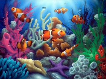 Fish Aquarium Painting - Here Come the Clowns under sea